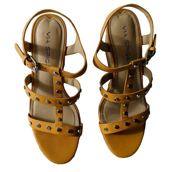 Via Spiga Indya Studded Wedge Sandal Open Toe Adjustable 8M New - Picture 1 of 6